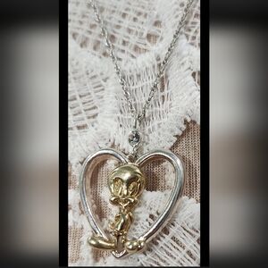 20" Lenox WB Tweety Bird Sterling Silver Open Heart Pendant necklace